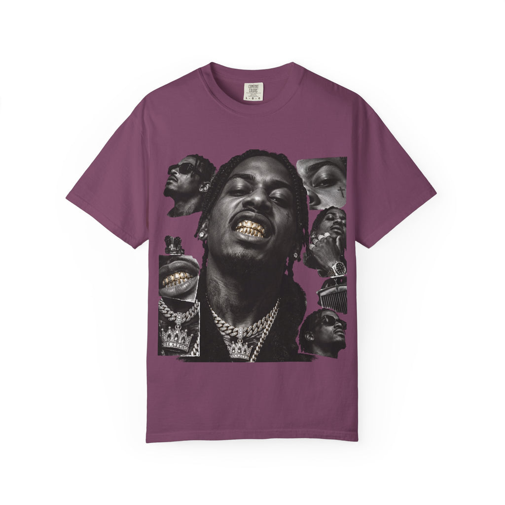 Rapper Portrait Graphic Tee — Gold Grill Collage T-Shirt