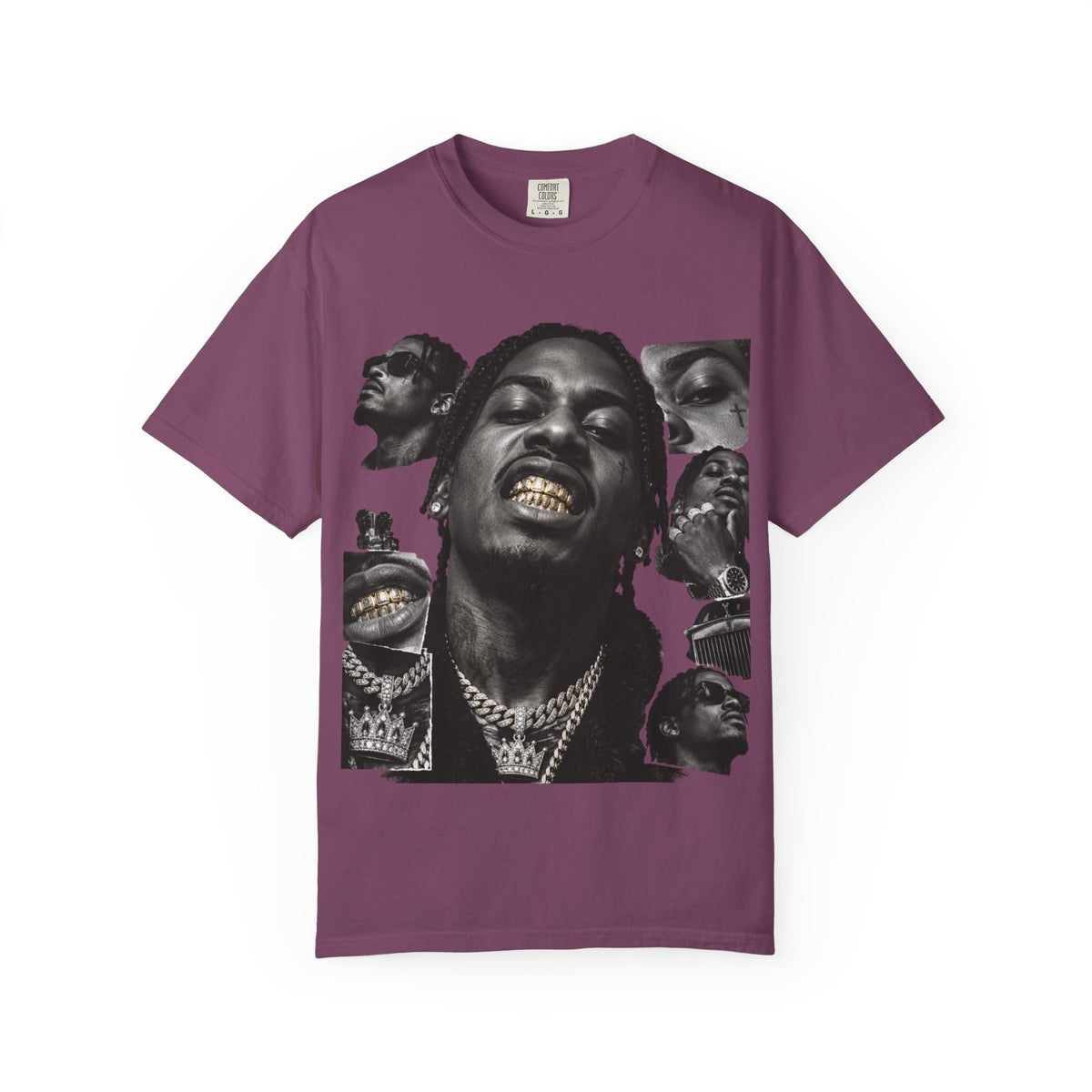 Rapper Portrait Graphic Tee — Gold Grill Collage T-Shirt