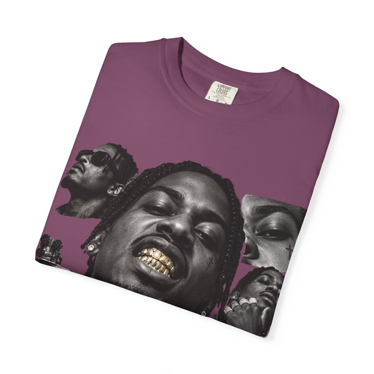 Rapper Portrait Graphic Tee — Gold Grill Collage T-Shirt