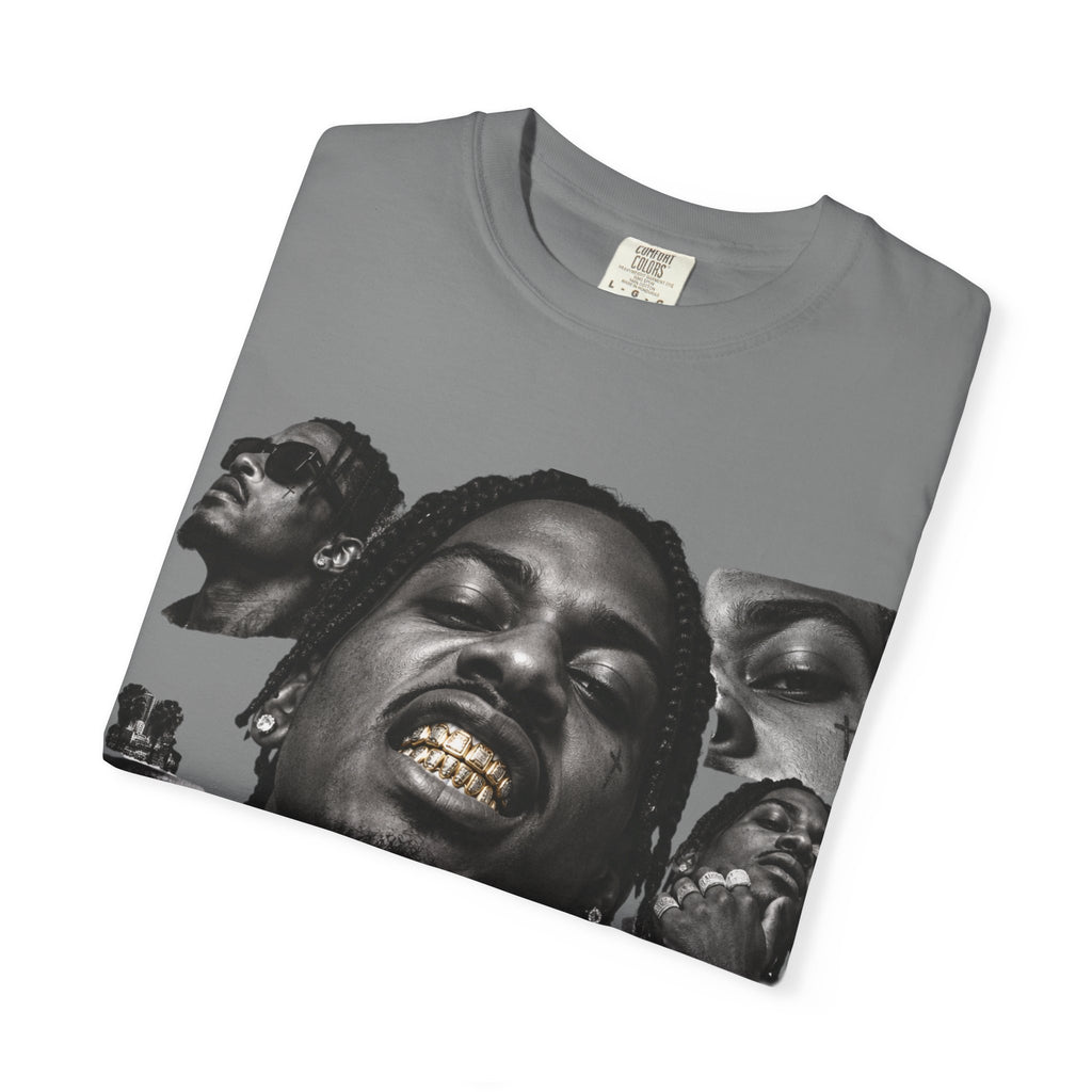 Rapper Portrait Graphic Tee — Gold Grill Collage T-Shirt