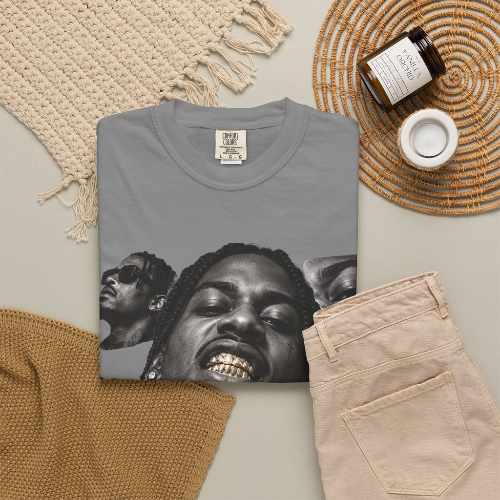 Rapper Portrait Graphic Tee — Gold Grill Collage T-Shirt