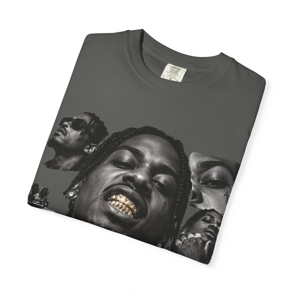 Rapper Portrait Graphic Tee — Gold Grill Collage T-Shirt